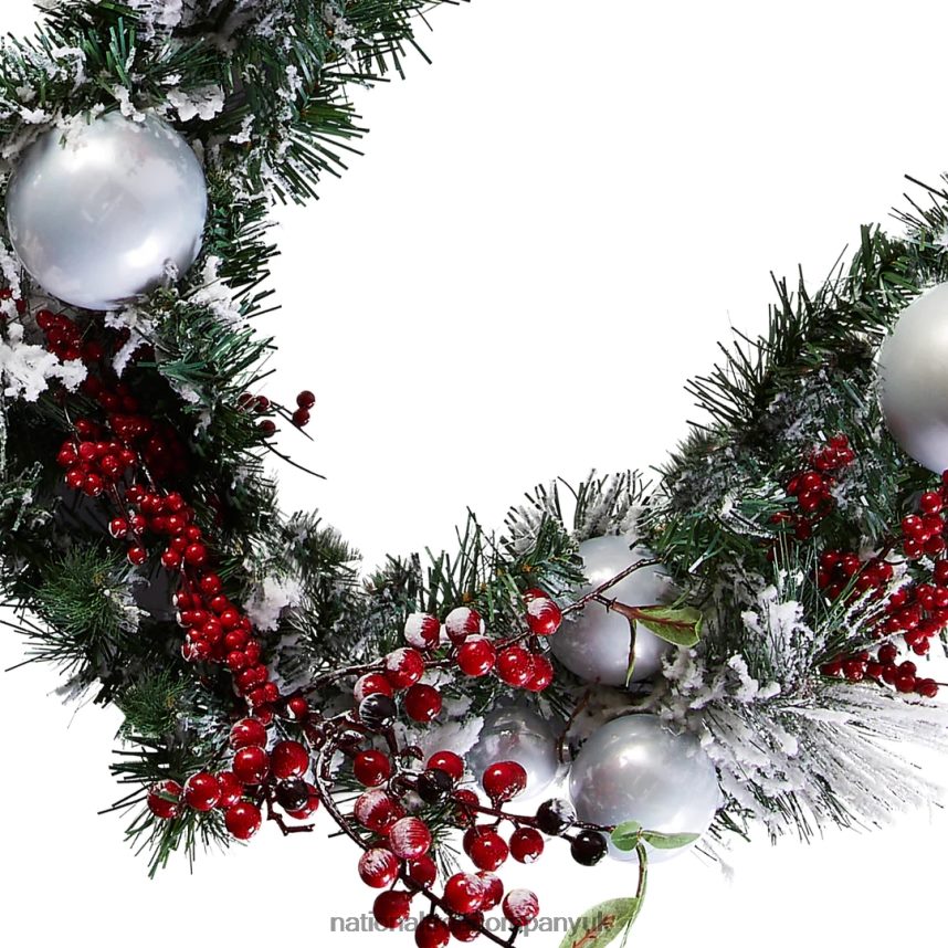 Greenery | National Tree Company Artificial Christmas Garland Silver Evergreen Decorated with Ball Ornaments Berry Clusters Christmas Collection 9 Feet F2L4F354